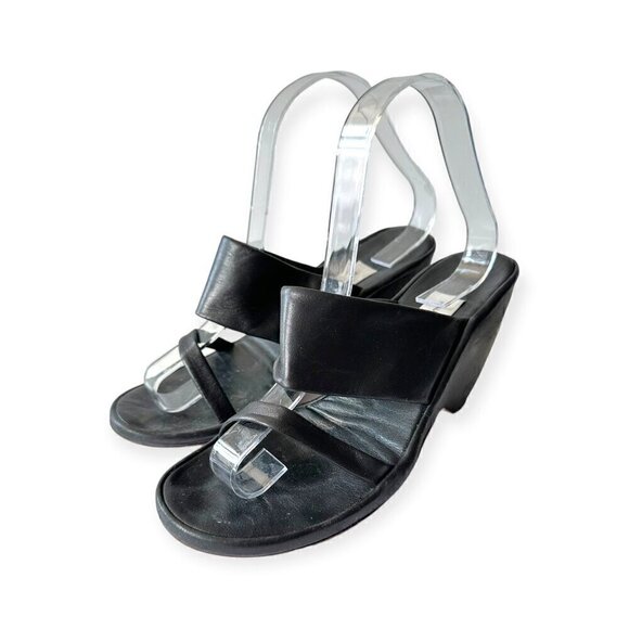 Vintage Y2K Faust Santini Black Wedge Slide Sandals, Size 40EU - Picture 11 of 14